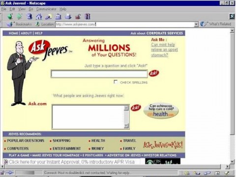 AskJeeves.com interface in 1996