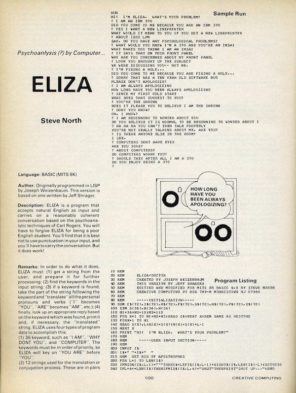 ELIZA adapted in 1977