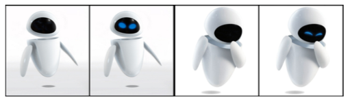 Illustrations of Wall-E’s Eve with and without eyes to convey emotion