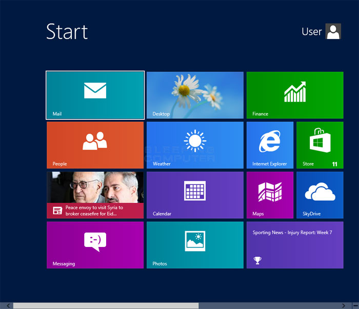 Flat design in the Windows 8 start page